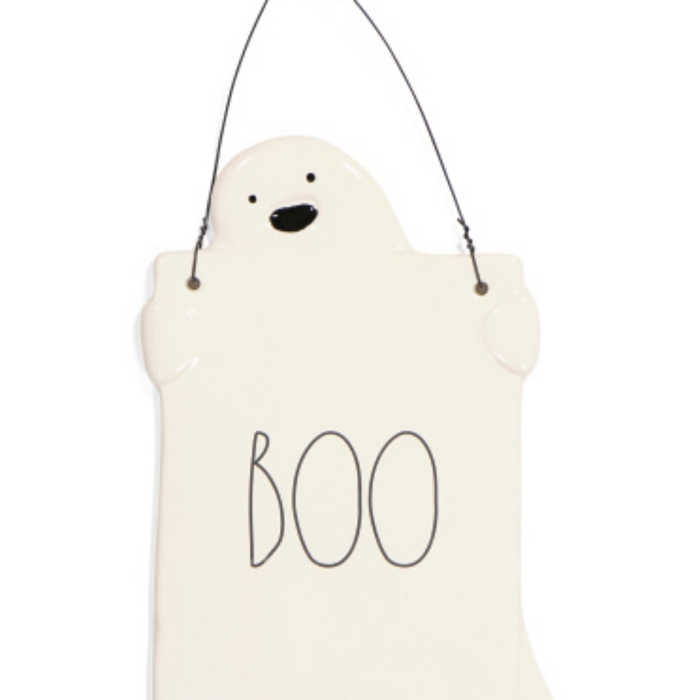 Rae Dunn Ghost Hanging Wall Plaque "BOO" white
